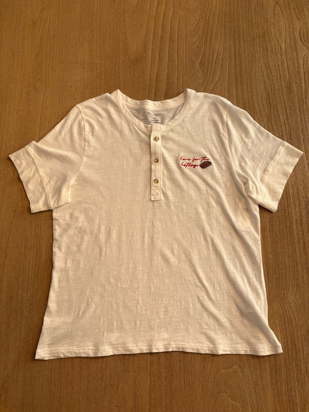 Pilcro Embroidered Hotdog Icon Henley Tee XL NWT White Cotton Anthropologie - Picture 6 of 15